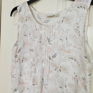 Laura Bianchi Made In Italy Cottagecore Linen Sleeveless Floral Top White Sm